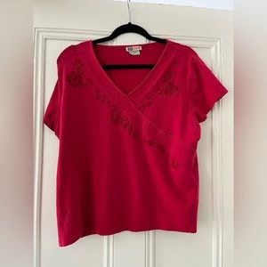 red faux wrap front top
